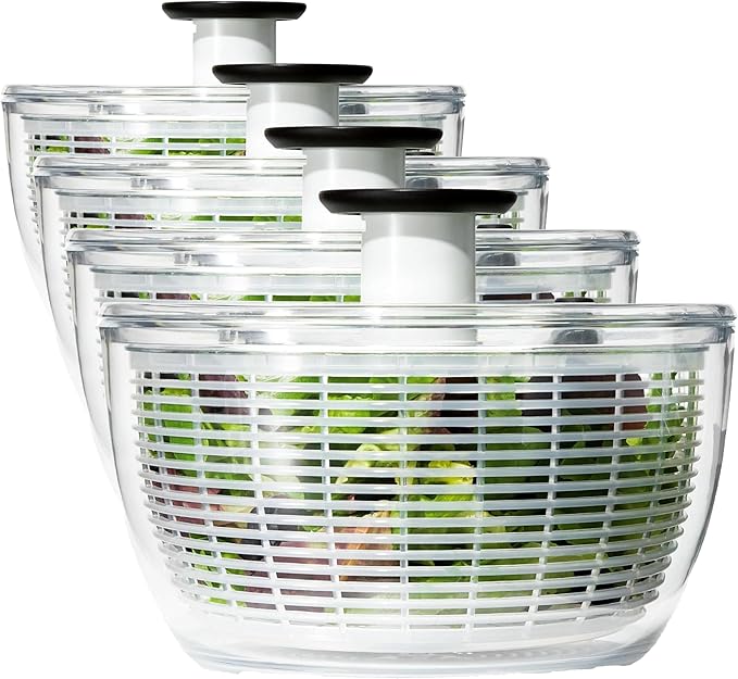 OXO Good Grips Salad Spinner | Lettuce Spinner | Fruit Washer | Fruit Washing Bowl with Strainer | Vegetable Cleaner | Salad Cleaner | Lettuce Washer | 6.22 Quart Capacity (Pack of 4)