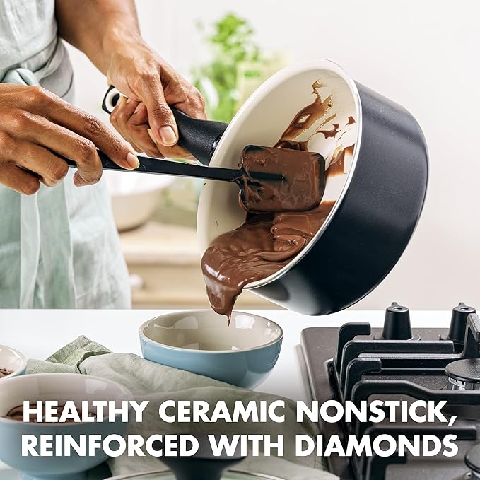 GreenPan Rio Healthy Ceramic Nonstick 2QT Saucepan Pot with Lid, PFAS-Free, Dishwasher Safe, Black (Pack of 2)