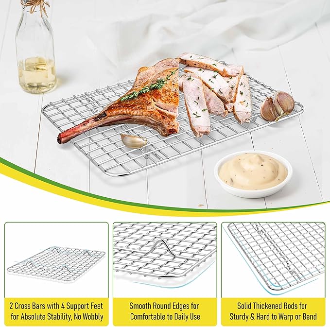 Homikit 4 Pack Cooling Rack Set, 12" x 9" Stainless Steel Baking Rack for Bacon Bread Pizza, Metal Wire Oven Racks for Cooking Roasting Fit Quarter Sheet Pan, Rust Free & Dishwasher Safe