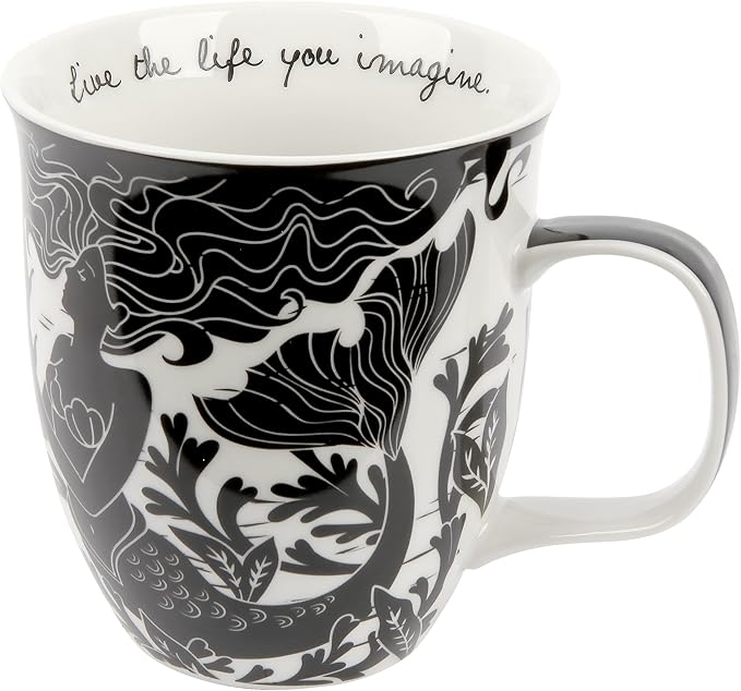 Karma Gifts 14 oz Black and White Boho Mug Mermaid - Cute Coffee and Tea Mug - Ceramic Coffee Mugs for Women and Men