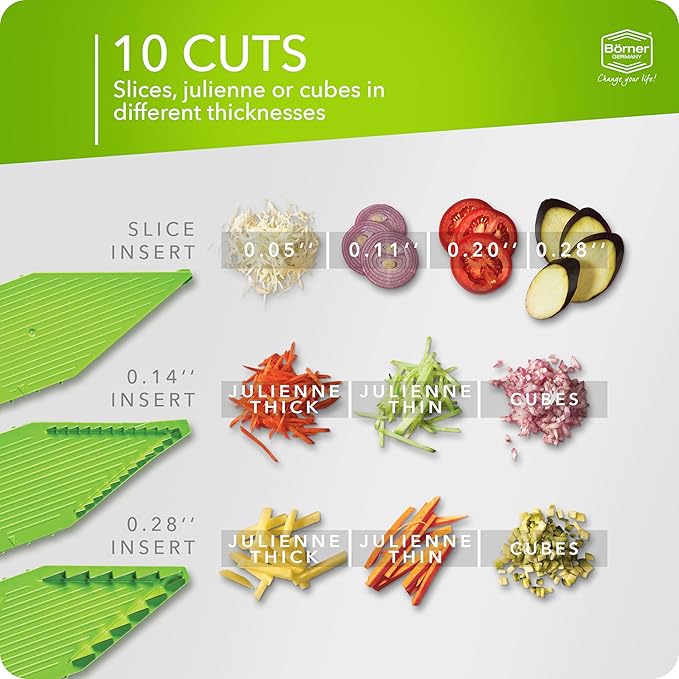 Mandoline Food Slicer Börner V5 (Starter Set) by Reston Lloyd • V-Slicer with Food Holder • Made in Germany • Fruit & Vegetable Chopper • Multiple Settings • Color: Lime