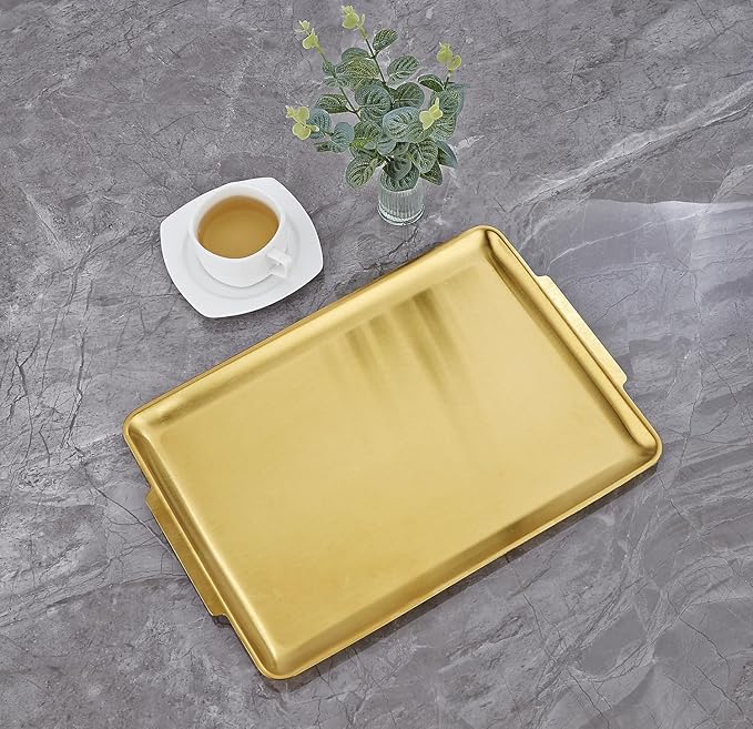 16.3" x 11" Large Serving Platters Set of 2, Stainless Steel Heavy-Duty Large Serving Trays, Gold Rectangular Plates for Food, Fruit, Party, Wedding, Christmas, Chip and Scratch Resistant