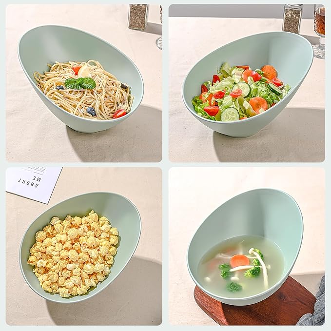 Bamboo Fiber Salad Bowls, 4 Packs Serving Bowls Blue Green, Compostable 33 Ounce Elegant Angled Bowls for Salad, Pasta, Soup, Prep, Ideal for Home and Restaurant