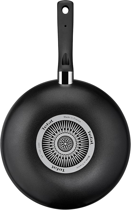 Tefal C38819 Hard Titanium Essential Wok Pan 28 cm | Non-Stick Coating with Titanium Particles | Thermal Signal Temperature Indicator | Dishwasher Safe | Made in France | Black