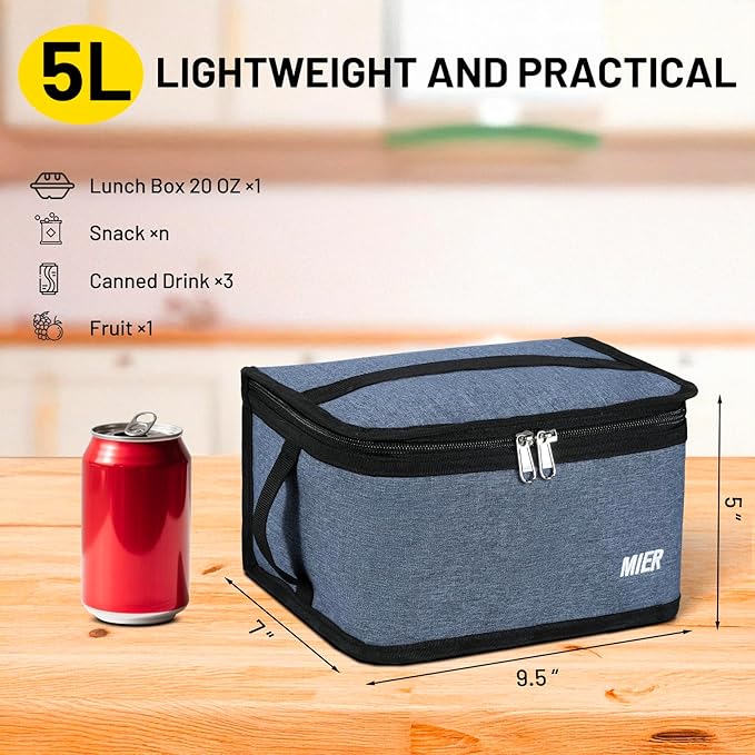 MIER Insulated Lunch Box for Men Women Kids Portable Small Lunch Bag 9 CAN Compact Thermal Mini Cooler for School Work Picnic, Blue