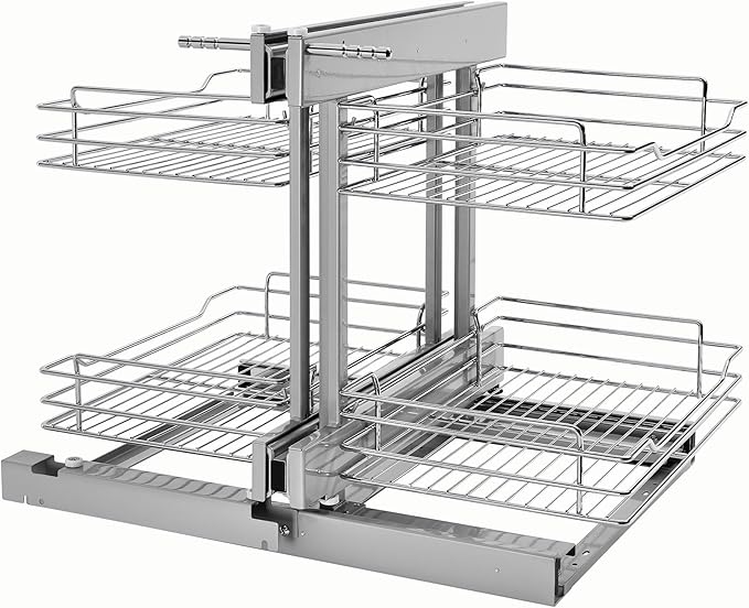Rev-A-Shelf Chrome Two-Tier Wire Bottom Optimizer for 15" Blind Corner Cabinet Openings, Storage Organizer with 4 Shelves, 5PSP-15-CR