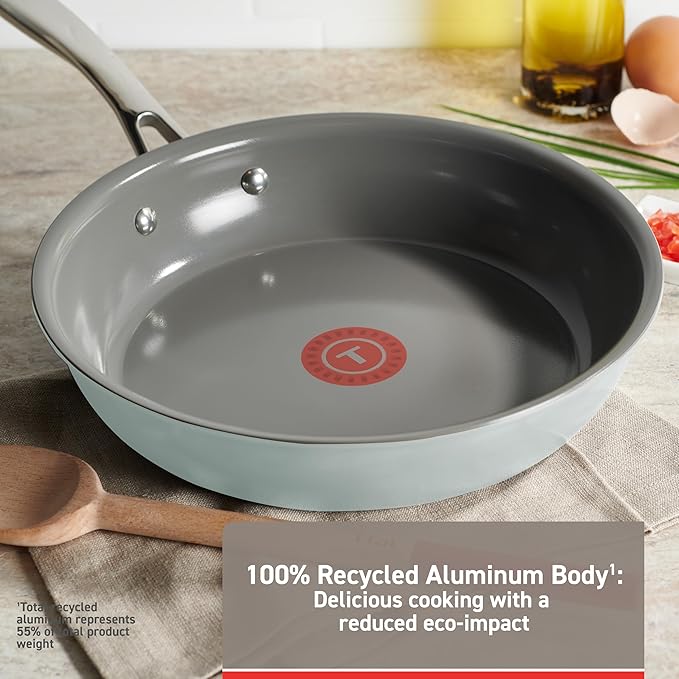 T-fal Ceramic Non-Stick Induction, 10.5 and 12 Inch 2 piece Frypan Set, Mint Green