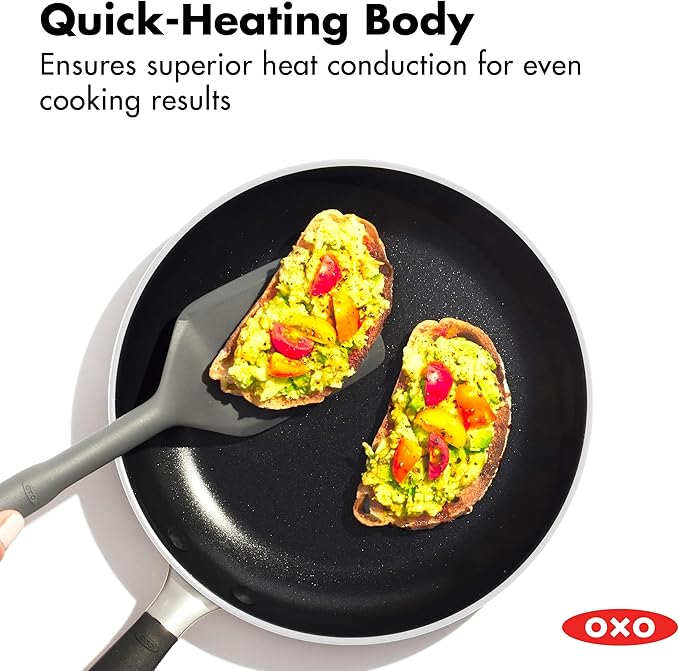 OXO 12” Non-Stick Every Day Frying Pan, BPA-Free Comfort Grip Silicone Handle, Dishwasher & Oven Safe, PFAS-Free Ceramic Skillet, Eggs & Omelets, Black