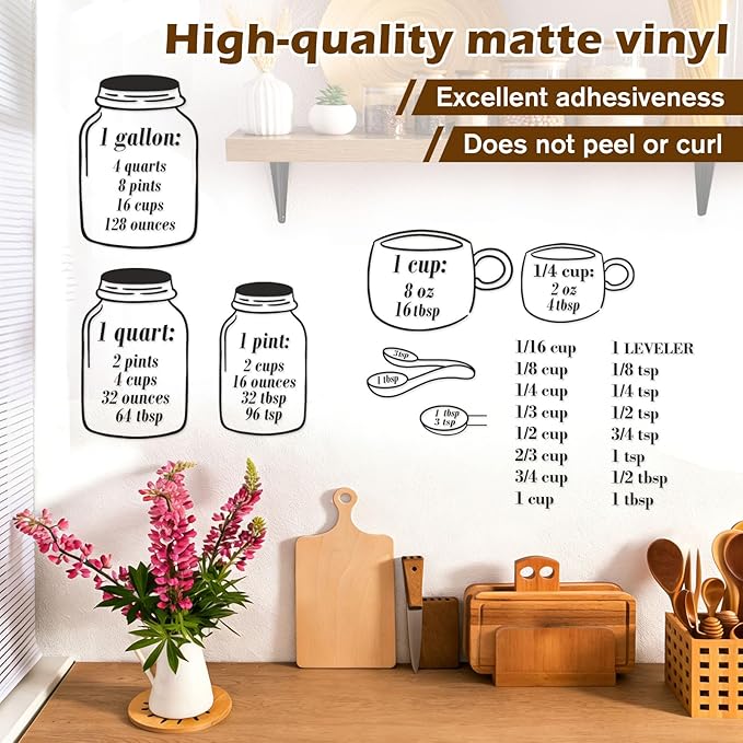 Measuring Cup and Spoon Organizer Set, Kitchen Measurement Conversion Chart with 16 Clear Small Hooks and Anti-Collision Pads for Hanging Measuring Cup and Spoon