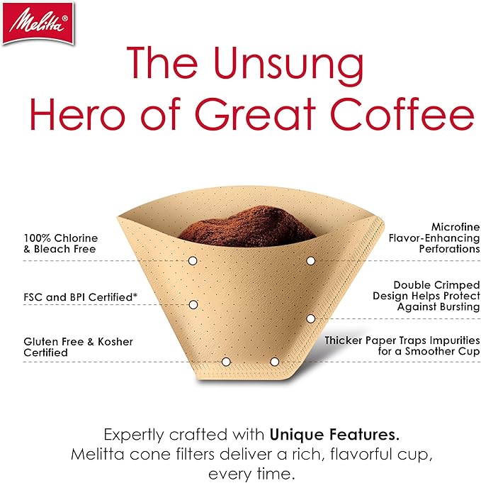 Melitta #2 Cone Coffee Filters, Natural Brown, 100 Count (Pack Of 3), 300 Total Filters - Fits all 2-6 Cup Cone Coffee Makers and 1-cup Pour-Over Brewers, Compostable, Tear-Resistant, Made in USA