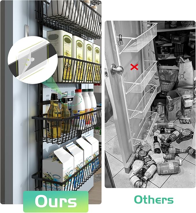 12 Inch Wide Narrow Over The Door Pantry Organizer, Pantry Organization and Storage, Black 8-Tier Metal Hanging Deep Basket Wall Spice Rack Seasoning Shelves, Home & Kitchen Essentials