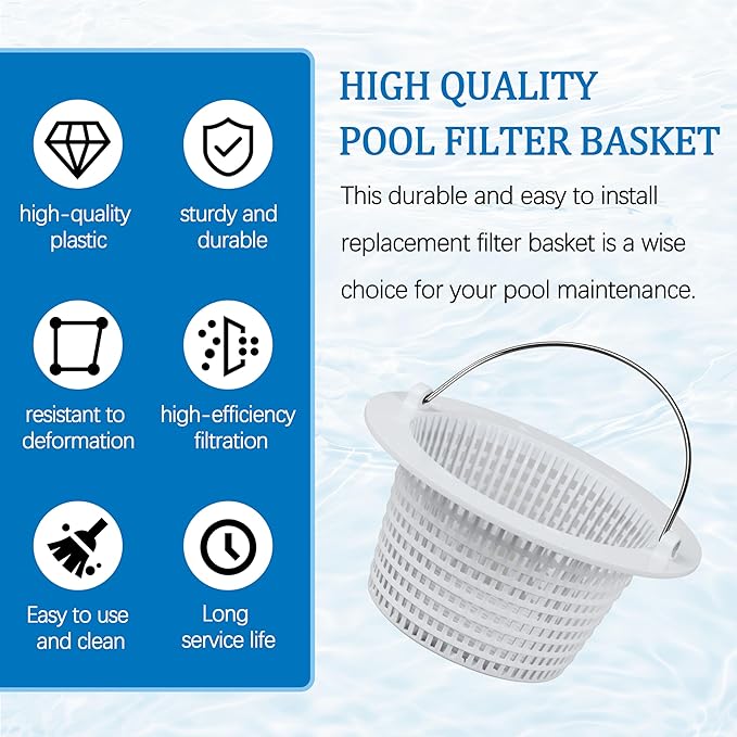 HNF SPX1091C Above Ground Skimmer Basket for SP1091C1 SP1091C2 SPX1091C1 51-150-1084 513330 Compatible with Hayward Automatic Skimmer SP1091LX SP1091WM Ground Pool Skimmer Basket with Handle 2 Pack