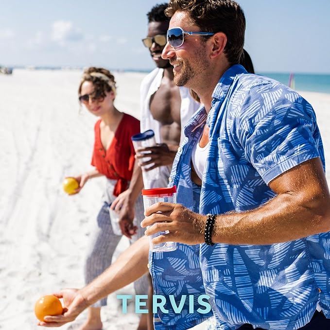 Tervis Travel Lid Made in USA Double Walled Insulated Tumbler Travel Cup Keeps Drinks Cold & Hot, Fits 16oz Tumblers - 4pk, Assorted Red Orange Fuchsia Navy