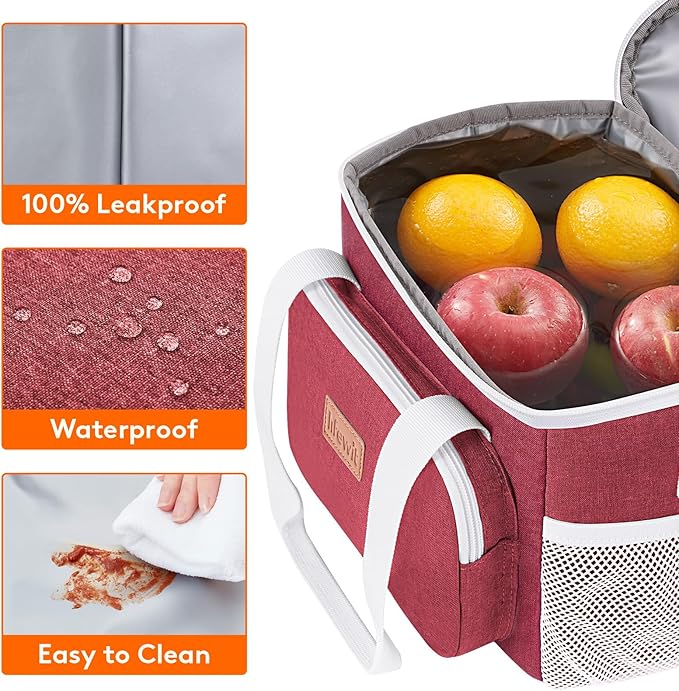 Lifewit Medium Lunch Bag Insulated Lunch Box Soft Cooler Cooling Tote for Adult Men Women, White and Red12-Can (9L)