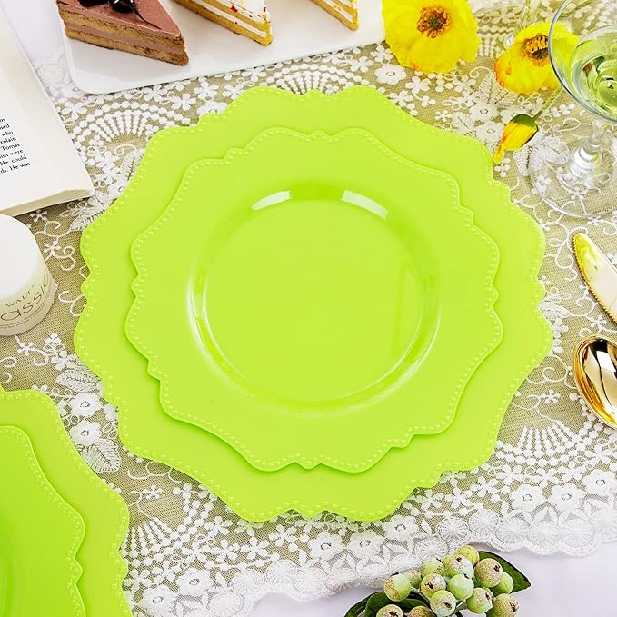 COLOSUS Green Plastic Plates 60Pcs, Light GreenDisposable Party Plates, Heavy Duty 30 Dinner plate 10.5" and 30 Salad/Dessert Plate 8.25" for Easter,Party,Dinner