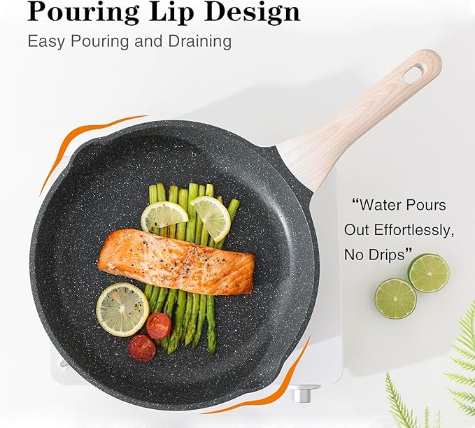 Kordisen Nonstick Frying Pan Skillet with Lid, 8 Inch Granite Egg Omelet Pan, Healthy and Non Toxic, Induction Compatible, PFOA Free