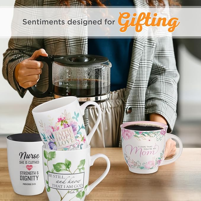 Christian Art Gifts Pink Floral Ceramic Coffee Mug – 14 oz. Lead and Cadmium-free Non-Toxic Inspirational Scripture Coffee and Tea Mug for Mothers with Encouraging Words: I Love That You're My Mom