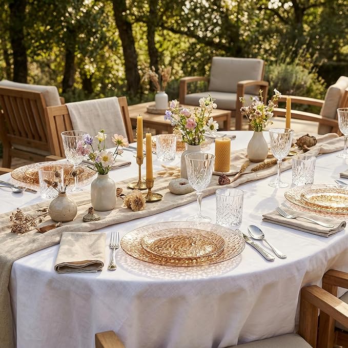 Rubtlamp 60Pcs Plastic Plates, Clear Brown Disposable Plates, Hammered Heavy Duty Plastic Platos, Fancy Disposable Platos Include 30 Coffee Dinner Plate, 30 Amber Salad Plate For Party