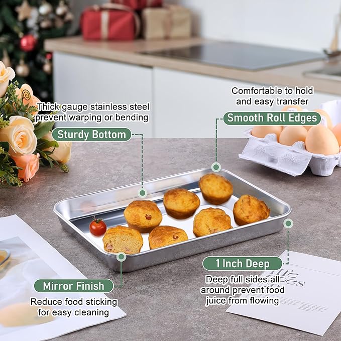 Toaster Oven Pan with Rack Set (1 Pan+1 Rack), Homikit 9 x 7 Inch Small Baking Sheet with Wire Rack, Stainless Steel Cookie Sheets for Baking, Cookie Bacon Tray with Cooling Rack, Dishwasher Safe