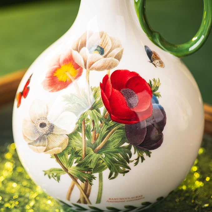 Ceramic Olive Oil Dispenser, 27 oz Floral Pattern Cruet with Auto-Close Spout, 9.45" Tall, Decorative Oil and Vinegar Bottle (Papaver rhoeas)