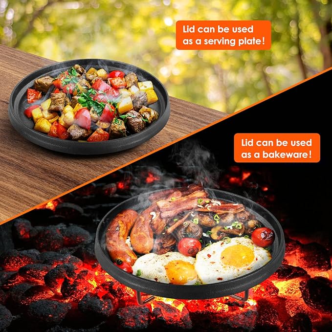 LIFERUN Dutch Oven Pot with Lid, 4.2 Quart Cast Iron Dutch Oven, without Feet, with Stand & Spiral-shaped Handle, Cast Iron Pot for Outdoor & Indoor, Black