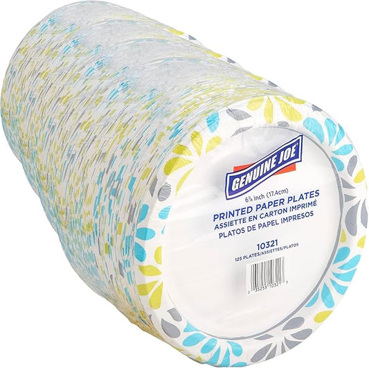 Genuine Joe Printed Paper Plates,7",125 Count (Pack of 4)