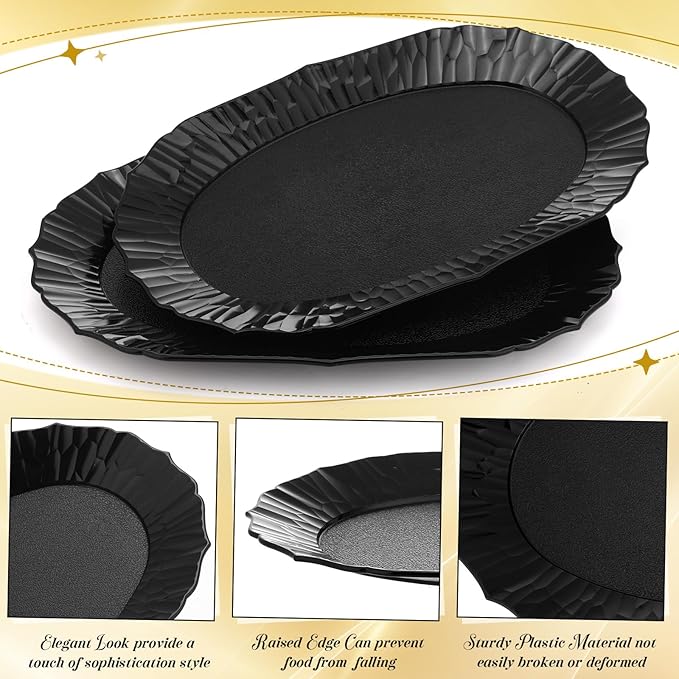 12 Pcs Black Plastic Serving Tray Bulk, 14.5" x 8.6" Rectangle Black Party Platters Reusable Decorative Dessert Table Serving Trays Snack Food Tray for Cupcake Cookie Wedding Birthday Party