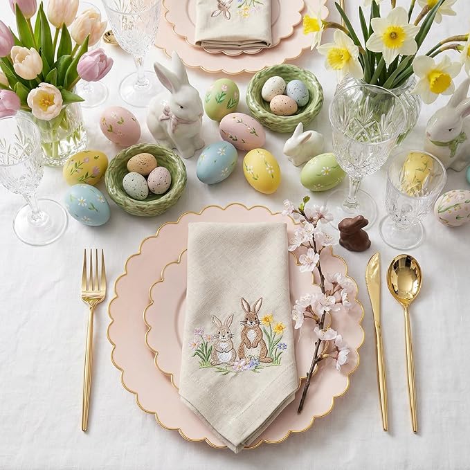 LIYH 60 Pcs Pink Plastic Plates with Gold Pink Plates Disposable Plate Includes 30 Dinner 10.25" and 30 Dessert Plate 7.5" for Easter,Baby Shower,Weddings,Parties,Birthday