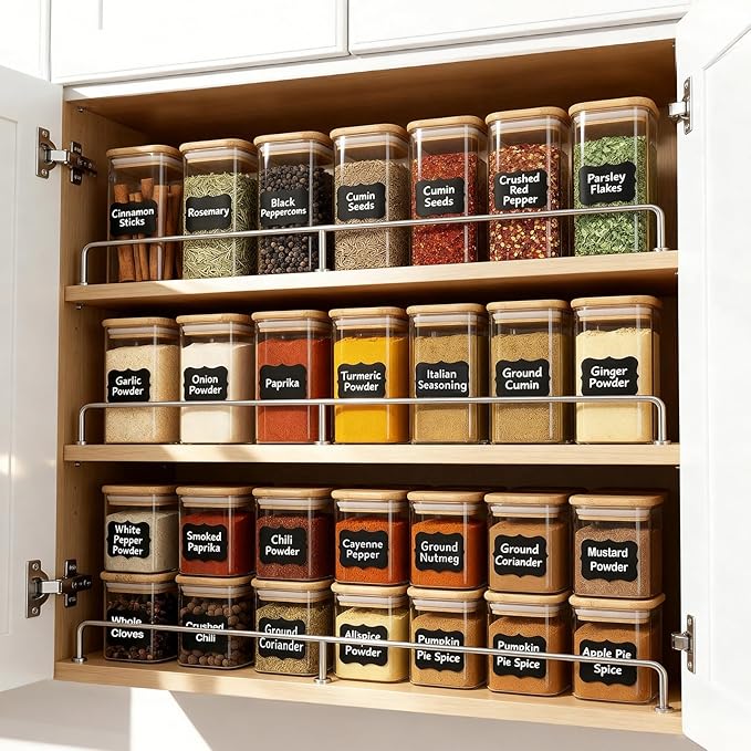 20 Pack 8 oz Square Glass Spice Jars with Lids and Labels – Airtight Small Spice Containers Set, Clear Glass Storage Jars for Seasoning, Spices, Kitchen Pantry Organization