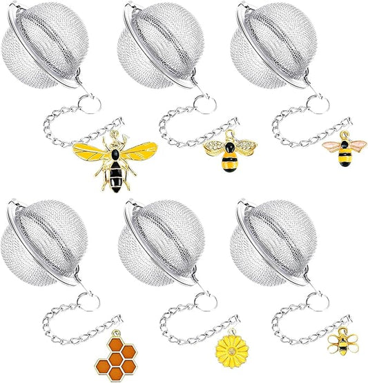 6Pcs Stainless Steel Mesh Tea Infuser, 2.1 inch Tea Strainer with Honey Bee Set Pendant, Tea Ball Tea Diffuser Tea Steeper for Filtering Tea,Tea Infusers for Loose Tea