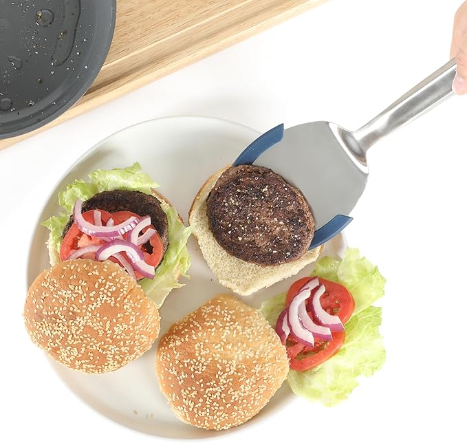 Calphalon Prime Stainless Steel Turner W/Navy Blue Silicone Rim