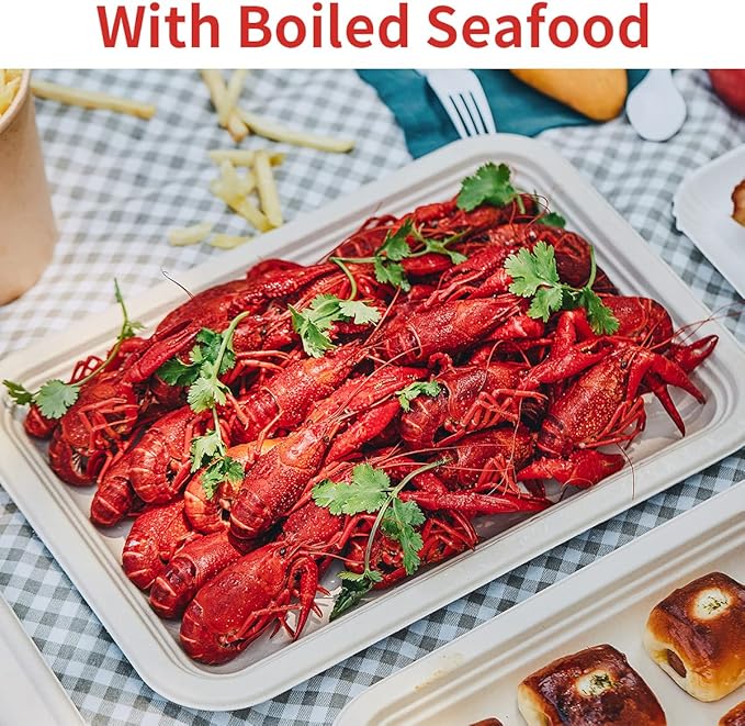 bloomoon 50 Pack 14 inch Disposable Crawfish Trays,Large Paper Plates 14 inch Food Trays Disposable for Seafood Lobster Crab BBQ, Crawfish Boil Party Supplies