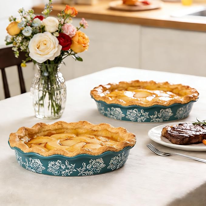 Wisenvoy Pie Pan Ceramic Pie Dish Blue Pie Plate Porcelain Deep Dish Pie Pan Non-Stick Pie Pans