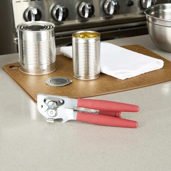 Restaurantware Stainless Steel Magnetic Manual Can Opener - 36 Pack - German Standard Red Crank Can Opener with Magnet, Ergonomic Handles, Non-Slip - Heavy-Duty Hand Can Opener, Easy Turn, Sharp Blade