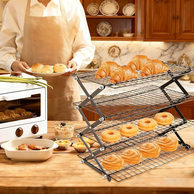 2-Tier Collapsible Cooling Racks, Detachable Wire Cooling Rack Stackable Drying Rack for Cookie Bread Pizza Baking