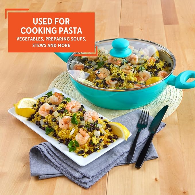 IMUSA USA Teal 4Qt Forged Jumbo Cooker with Ceramic Nonstick, 4 Quart