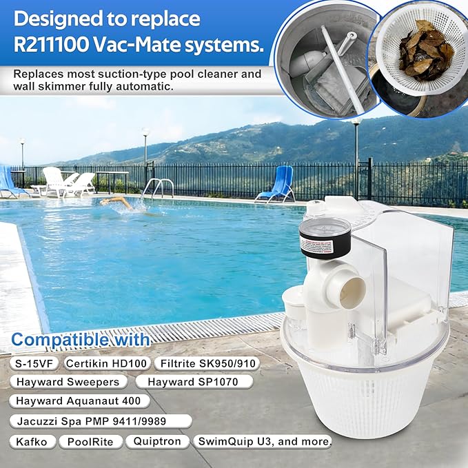 R211100 Vac Mate Pool Cleaner Vacuum Attachment Skimmer Dispenser Box Basket Handle,Multi-Function Skim Replacement