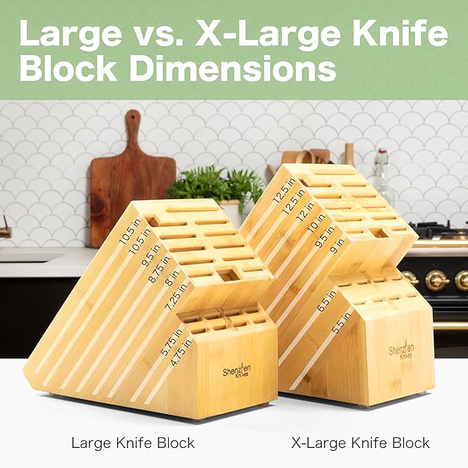 Shenzhen Knives 20 Slot Universal Knife Block: Large Bamboo Finish Wood Knife Block without Knives - Countertop Butcher Block Knife Holder and Organizer with Wide Slots for Easy Kitchen Knife Storage