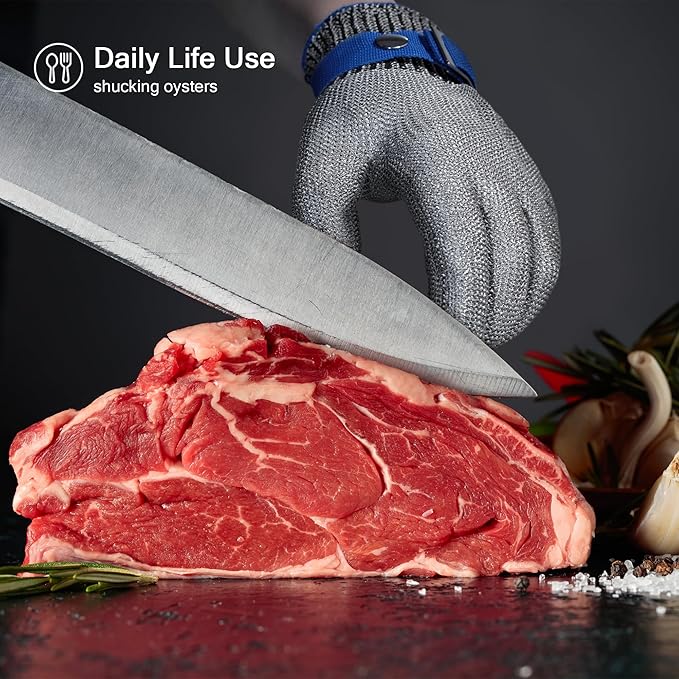 ZEEGO ANSI A9 Cut Resistant Glove, Food Grade Stainless Steel Mesh Metal Glove, Suitable for Mandoline, Kitchen Cooking,Butcher Meat Cutting and Oyster Shucking(Small Size)