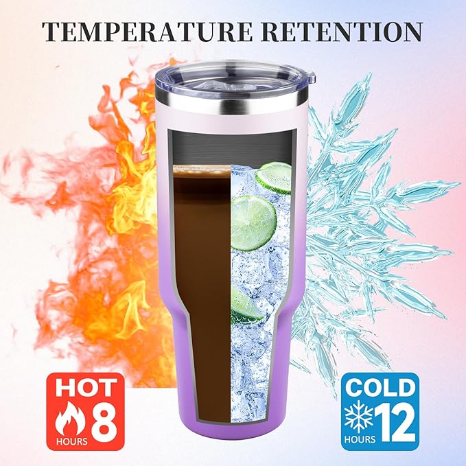 40 oz Tumbler with Lids and Straws Double Wall Vacuum Insulated Tumbler Cup,Stainless Steel Leak-proof Thermal Tumbler Powder Coated Travel Coffee Mug for Cold and Hot Drinks,Gardient Purple