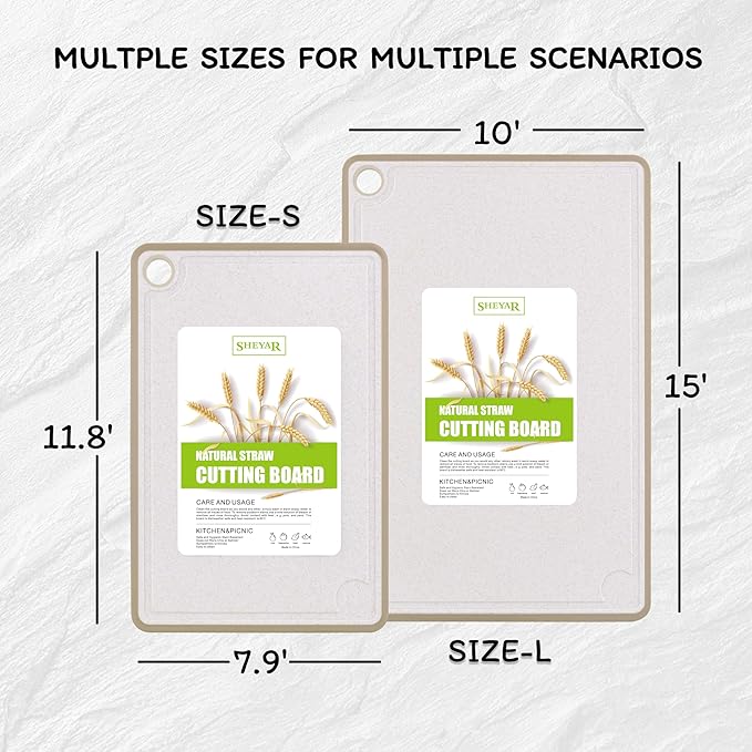 Cutting Board for Kitchen, Wheat Straw Fiber Cutting Board, Dish Washer Safe, w/Juice Grooves for Meat, Veggies,Easy Grip Handle, Non-slip Surface,Eco-friendly,Serveware Accessories(11.8‘x7.9‘)