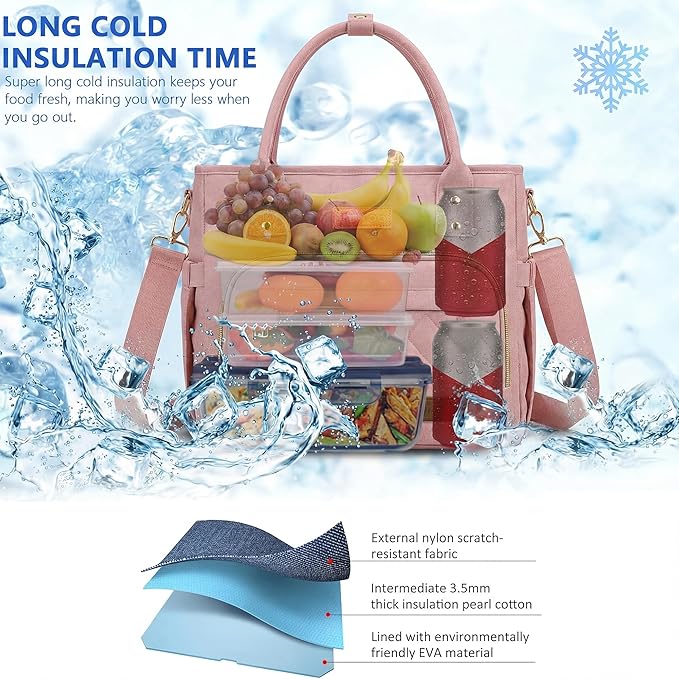 MIYCOO Lunch Bag Lunch Box Women - Leakproof Insulated Lunch Cooler Bag for Women - Large Lunch Tote Bags Adults, Pink