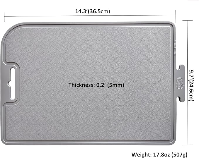 Korean Made Thick Silicone Double-Sided Usable Cutting Board 14.3" x 9.7" Foldable Design Drip Groove Grip Handle Dishwasher Safe Gray Color 1PCS Gift for Mom (Gray) Stocking Stuffer