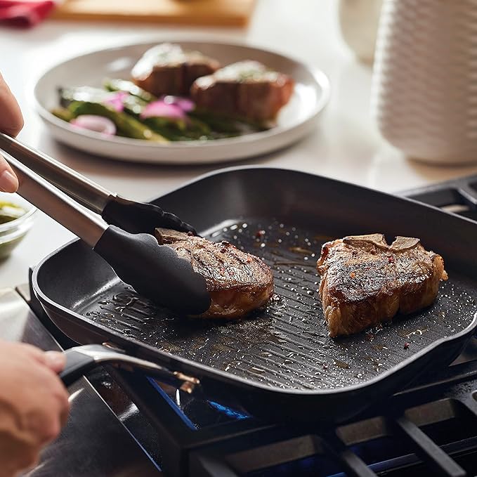 KitchenAid 84808 Hard Anodized Nonstick Square Grill Pan/Griddle with Pour Spouts, 11.25 Inch - Onyx Black