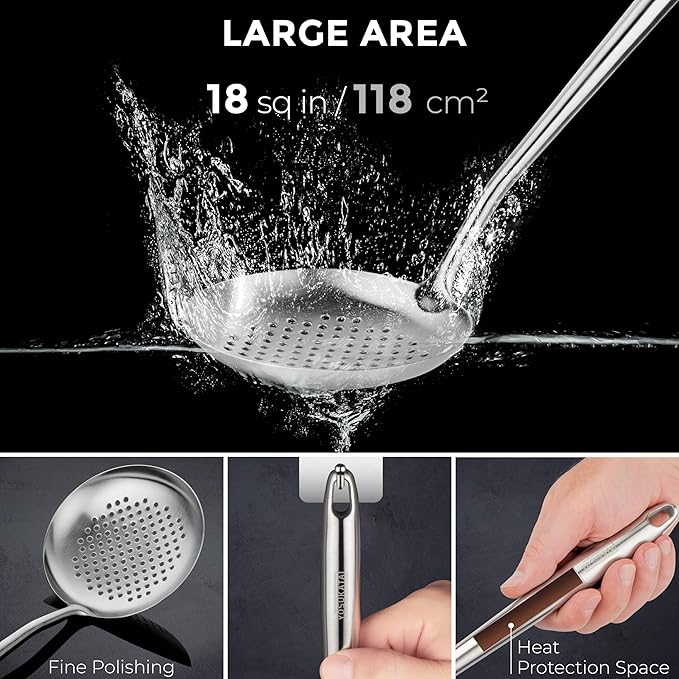 YOSUKATA Flat Bottom Wok Pan - 13.5" Blue Carbon Steel Wok + Wok Lid 12.8 Inch + 17" Spatula and Ladle Skimmer Spoon