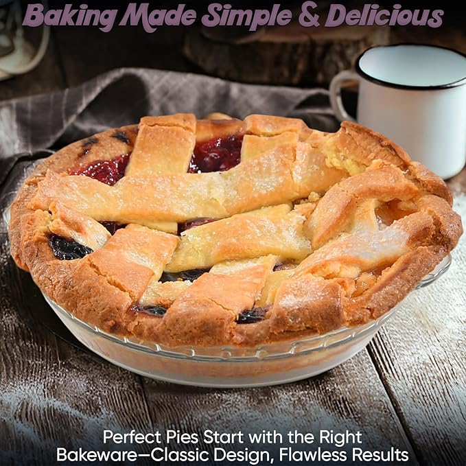 Home-X Set of 2 Glass Pie Plates - 7” Baking Dishes with Handles - Durable, Compact, Oven & Freezer Safe Kitchen Accessories - Glass Pie Dishes for Baking Quiches, Tarts, Desserts & Salads