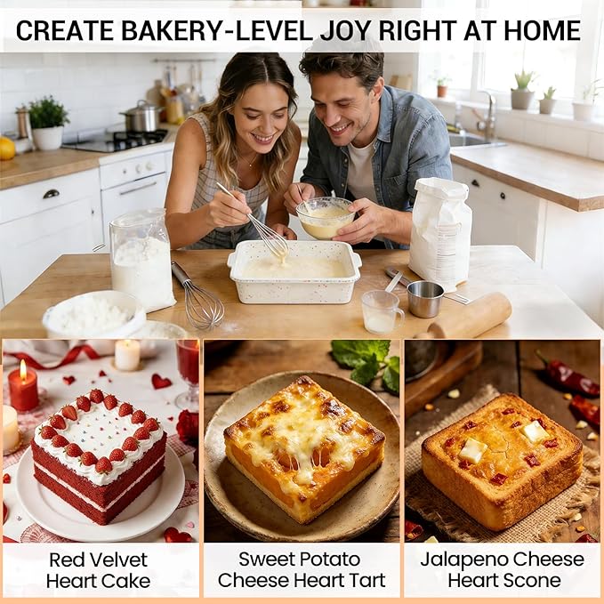 SJ 8 x 8 Inch Silicone Square Cake Pan with Metal Reinforced Frame Set of 2, Nonstick Silicone Cake Molds BPA Free Suitable for making Cakes Brownies Cheesecakes Pie Bread
