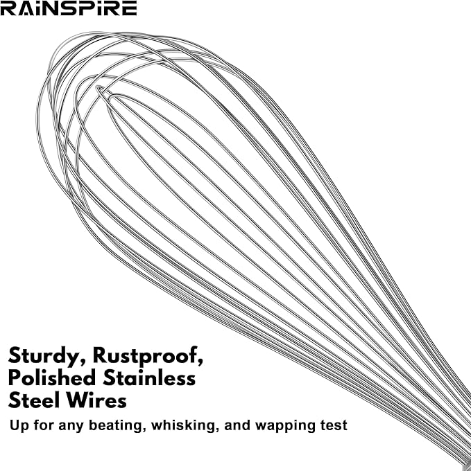 Rainspire 12-Inch Wire Whisk Stainless Steel, Balloon Whisks for Cooking, Wisk Wisking Tool With Soft Silicone Handle, Thick Durable Whisker for Blending, Beating, Whisking, Stirring, Blue