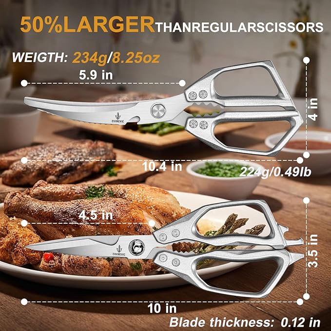 Heavy Duty Kitchen Shears Set of 2, Stainless Steel Kitchen Scissors for Cutting Chicken, Meat & Bones, Aluminum Alloy Handle, Ultra Sharp Serrated Blades, Dishwasher Safe
