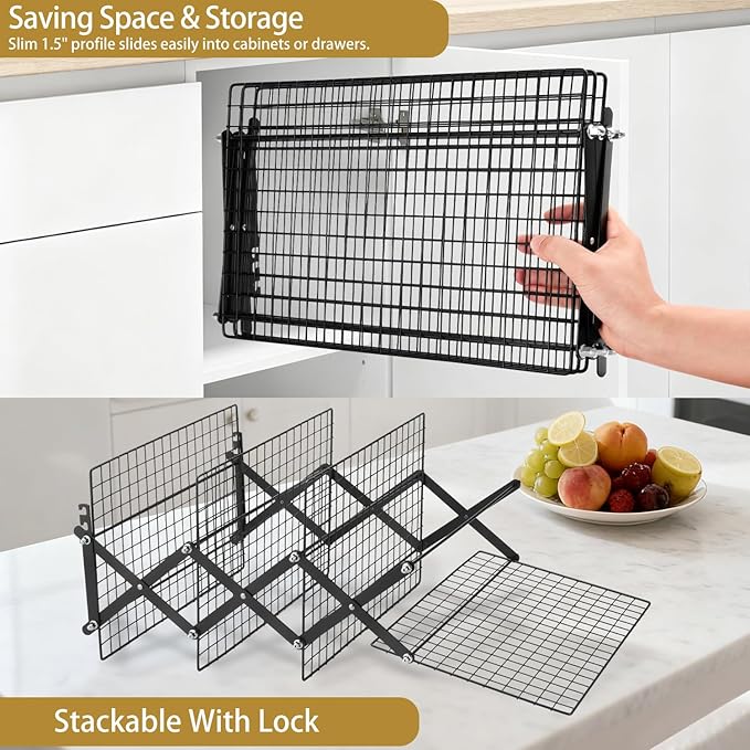 4-Tier Stackable Cooling Rack for Baking, Collapsible Wire Cookie Rack with Adjustable Heights, Non-Stick Roasting & Drying Rack for Cupcakes, Pies and Pastries, Space-Saving Kitchen Essential